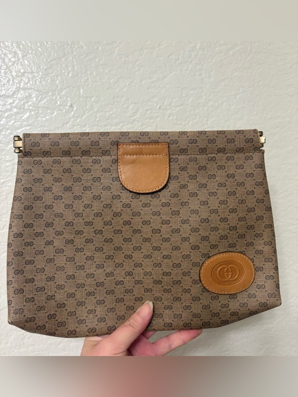 Auth Gucci micro GG clutch brown